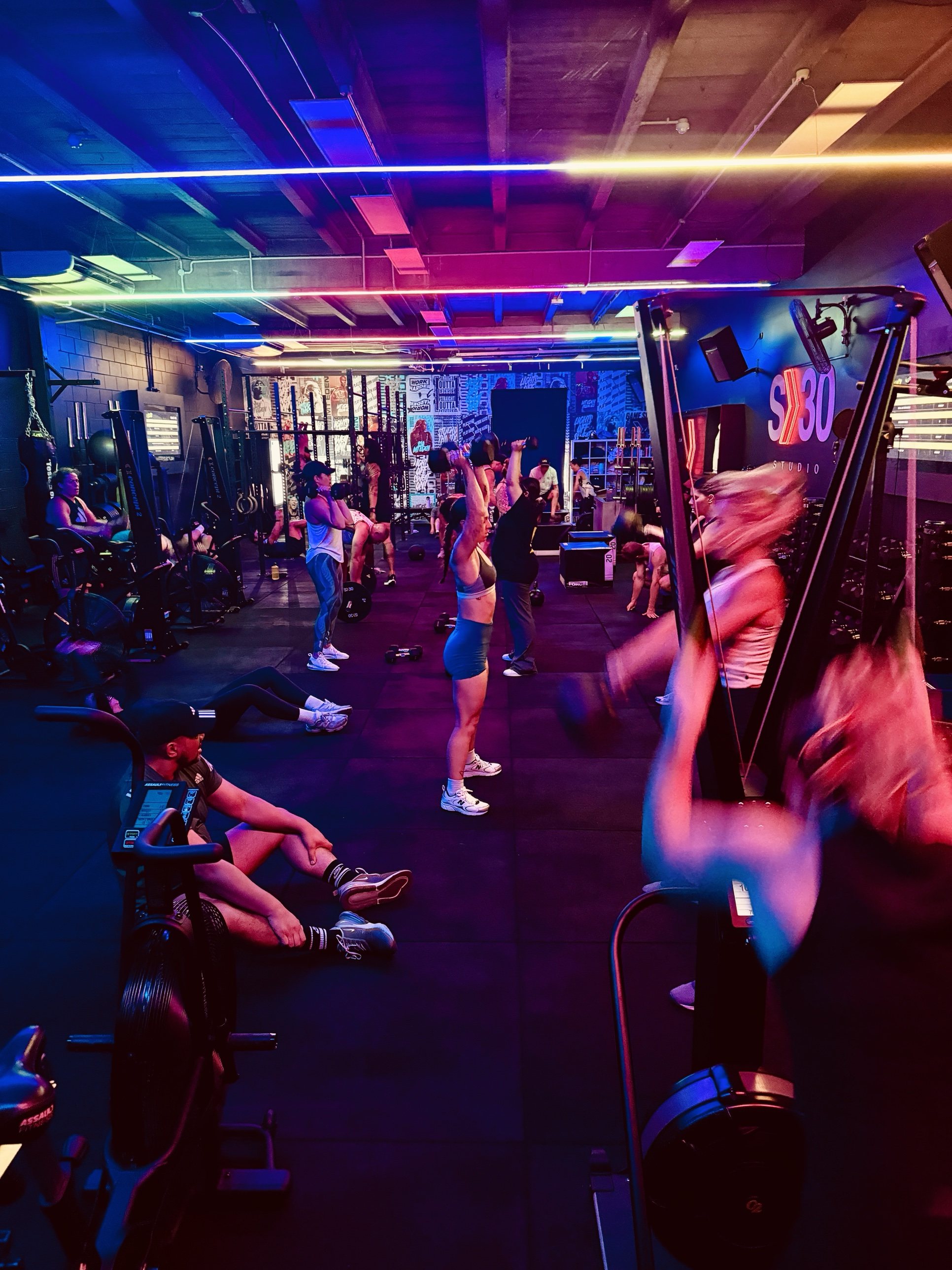 A class training under the studio lights